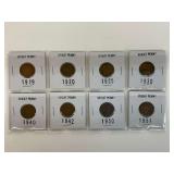 (8) Wheat Penny Coins in Protective Holders
