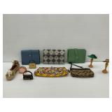 Purse and Accessory Assortment with Coach Wristlet and Miniature Figurines