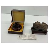 Chinese Carved Three Lion Ink Paste Box and Carved Foo Dog Figure