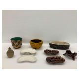 Ceramic Planters, Ashtrays, Jug, and Kidney Shaped Bone Dishes