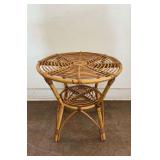 Round Rattan Side Table with Lower Shelf