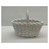 Italian Glazed White Ceramic Woven Basket