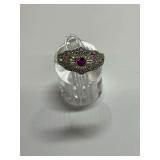 Sterling Silver Pink Sapphire and Multi CZ Gemstone Filigree Frame Ring, Size 9