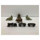 Cast Iron Toy Train and Figurative Decor