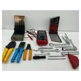 Assorted Hand Tool and Multimeter Group with Drill Bits