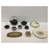Ceramic Teapots, Silverplate Vessels, and Decorative Plates
