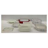 Bakeware Including Crate and Barrel Stoneware and Glass Casserole Dishes