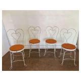 Set of (4) Ice Cream Parlor Chairs with Heart Backs and Orange Upholstery