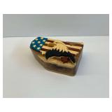 Wooden Secret Puzzle Box with American Flag and Bald Eagle Design