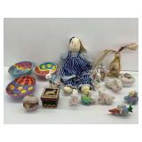 Easter Decor Assortment with Ceramic Figurines and Fabric Dolls