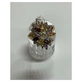 Gold Wash Sterling Silver Ring with Multi Marquise Cut Precious Gemstones, Size 8