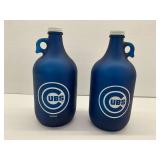 (2) Blue Glass Chicago Cubs Logo Growlers