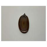 Polished Agate Stone Pendant with Metal Leaf Bale