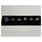 (6) Sterling Silver Rings with Various Gemstones, Sizes 5 Through 9