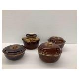 Brown Drip Glaze Ceramic Bowls with Lids and Bean Pot with Lid