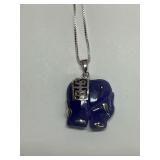 Sterling Silver Art Carved Lavender Jade 1 in. Elephant Pendant, 18 in. Boxlink Necklace
