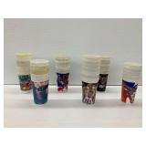 Stacks of Promotional Plastic Cups Including Batman and USA Basketball