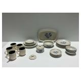 Pfaltzgraff Yorktowne Pattern Stoneware Dinnerware and Stoneware Mugs with Green Interior