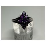 Sterling Silver Ring with Amethyst Gemstones...Size 8.5