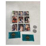 Assorted NBA Trading Cards, Fleer Ultra Reboot Sealed Packs & Michael Jordan Coins