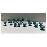 Viking Blue Glass Salt and Pepper Shakers with King’s Crown Thumbprint Glasses