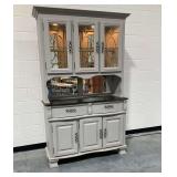 Wooden Hutch with Glass Doors and Mirror Backing