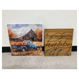Wall Decor Pieces Including Canvas Art Print and Wooden Sign