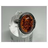 Sterling Silver and Amber Ring...Size 7