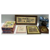 Framed Needlework, Prints, Andy Griffith Show Trivia Games, and Personal Fan (works)