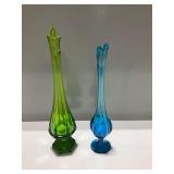 (2) Mid Century Swung Art Glass Vases