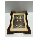 Currier and Ives Framed Lithograph of Two Young Girls