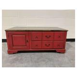 Wooden Coffee Table with Red Finish and Storage