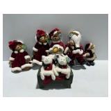 Christmas Themed Plush Animals and Wooden Bench
