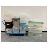 Group of Various Size Plastic Storage Totes ... Cart Not Included