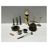 Metalware Assortment: Candle Holders, Teapot, and Other Items