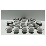 Harrods Ceramic Tea Set with 3 Teapots and Cups with Saucers