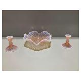 3-Piece Pink Opalescent Hobnail Glass Table Set