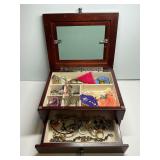 Wooden Jewelry Box with Assorted Costume Jewelry