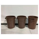 (3) Brown Plastic Trash Cans... no lids