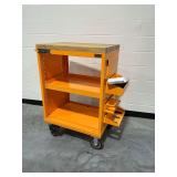 Proto Orange Utility Cart with Wooden Top and Accessories