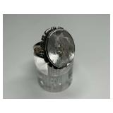 Sterling Silver Ring with Faceted Oval Stone...Size 8