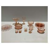 Various Pattern Pink Glass Tableware Including Depression Glass