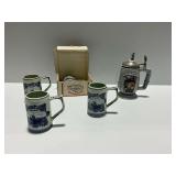 (4) Heineken Delft Blue Mugs and Avon Tribute to Rescue Workers Beer Stein