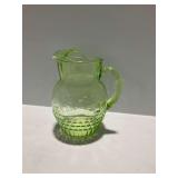 Green Depression Glass Pitcher with Cut Geometric Pattern