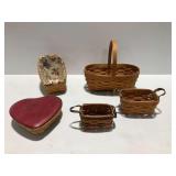 (5) Longaberger Wooden Woven Baskets and Accessories