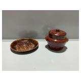 MarCrest Oven Proof Stoneware Casserole Dish and Plate...see description