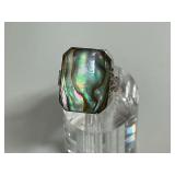 Sterling Silver Ring with Rectangular Abalone Stone...Size 5.5
