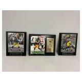 (3) Framed Green Bay Packers Memorabilia Plaques with Aaron Rodgers, Brett Favre, and Eddie Lacy