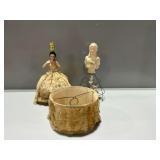 (2) Different Figural Boudoir Lamps and (1) Shade