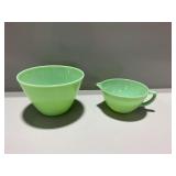 (2) Jadeite Green Glass Kitchenware Items